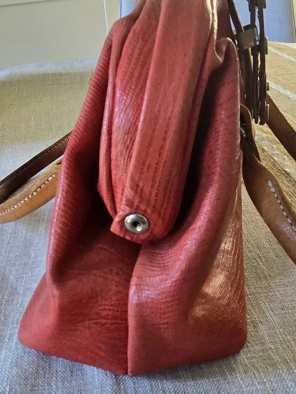 Janie Frickle Collection Circle Y Satchel Red Leather Snakeskin Western Vintage